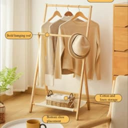 Folding Clothes Hanger Bathroom Solid Wood Floor Standing Towel Rack Indoor Multiscenario Simplicity Moistureproof Coat Shelf