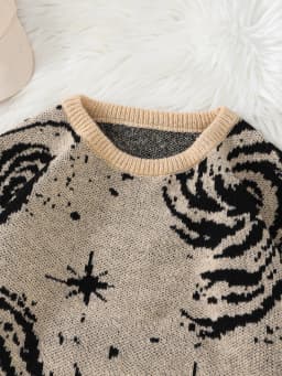 New Trendy Street Style Ripped Abstract Starry Sky Pattern Pullover Sweater Casual Crew Neck Knit Men's Pullover