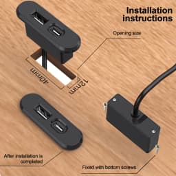 Table Recessed Sockets 1 USB-A and 1 Type-C Built in Desktop Hidden Power Outlet with 1.2M Extension Cord For Office Bedroom