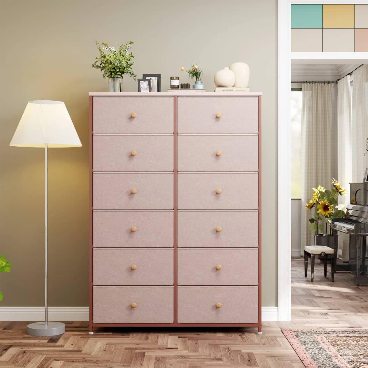 EnHomee Dresser With 12 Drawers, Tall Dressers For Bedroom With Wood Top Metal Frame, Chest Of Drawers For Living Room, Closets,