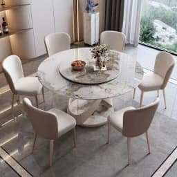Italian light luxury rock slab dining table and chair combination Tables round table modern simple household rock slab dining ta