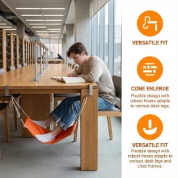 Ergonomic Adjustable Foot Hammock Portable Tool-free Desk Foot Rest Foldable Breathable Office Foot Support Airplane Travel