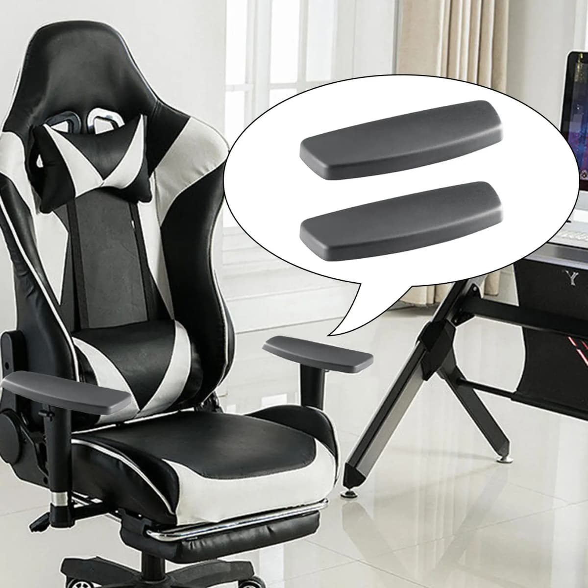 Black PU Universal Armrest Pad Set Computer Chair Arm Cover Soft Support Office Chair Parts for Home Workspace