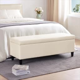 Faux Leather Storage Ottoman Bench 50.3 inch Extra Long Upholstered Bedroom Bench with Large Storage Space, Customized