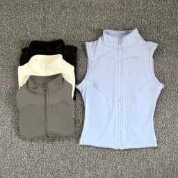 Women's Slim Fit Sport Sleeveless Top Quick Dry Elastic Stand Collar Yoga Fitness Clothing Summer Zipper
