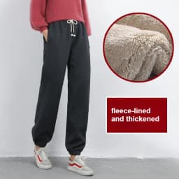 Women's Fleece Lined Joggers Winter Plush Pants High Waist Adjustable Drawstring Lounge Street Comfortable Casual Trousers