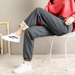 Women's Fleece Lined Joggers Winter Plush Pants High Waist Adjustable Drawstring Lounge Street Comfortable Casual Trousers