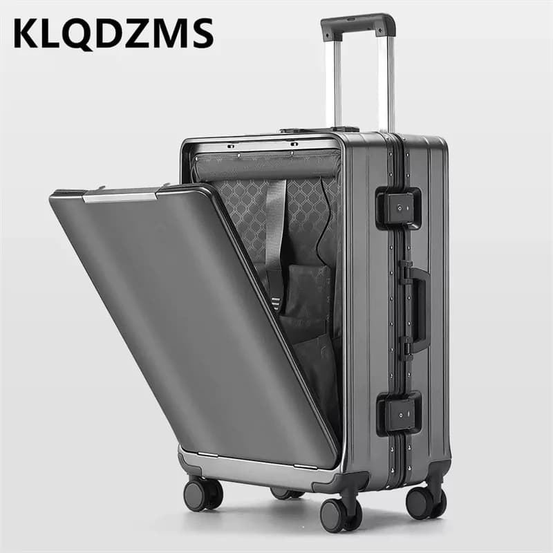 KLQDZMS Front Opening Compartment Multifunctional Aluminum Frame Luggage 20/24/26 Inch Large Capacity Password Travel Suitcase