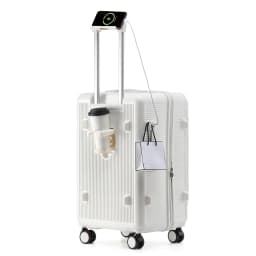 Smart Side-Open Suitcase Expandable Retractable Cup Holder Hook Durable ABS+PC Luggage 20/24/26/28' TSA Lock Travel Trolley