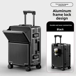 KLQDZMS Multifunctional Suitcase Front Opening Boarding Case Laptop Trolley Case 20"24"26 Inch Charging Cabin Luggage