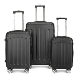 Rosahqnda 3 Piece Hard Shell Luggage Set, 20/24/28 Inch ABS Spinner Suitcases, 3-Level Adjustable Telescopic Handle, Silent 360° Double Row Wheels, TSA Lock Travel Carry On Checked Luggage For Business Family Trip, Black Grey ABS Hard Shell