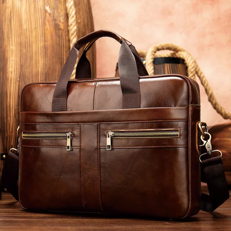 Genuine leather men's briefcase for business travel, top-layer cowhide handbag for lawyers, laptop bag, business handbag for men