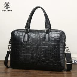 SCHLATUM Genuine Leather Crocodile Grain Briefcases Hard For Men 15.6 Inch Laptop Briefcase Bags Computer Bag Luxury Handbags
