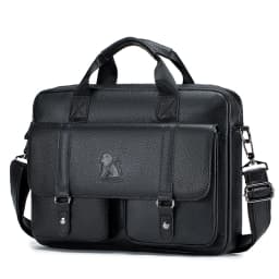Genuine Leather Men's Briefcase with Double Front Pockets, Large Capacity Computer Bag, Diagonal Cross Handbag
