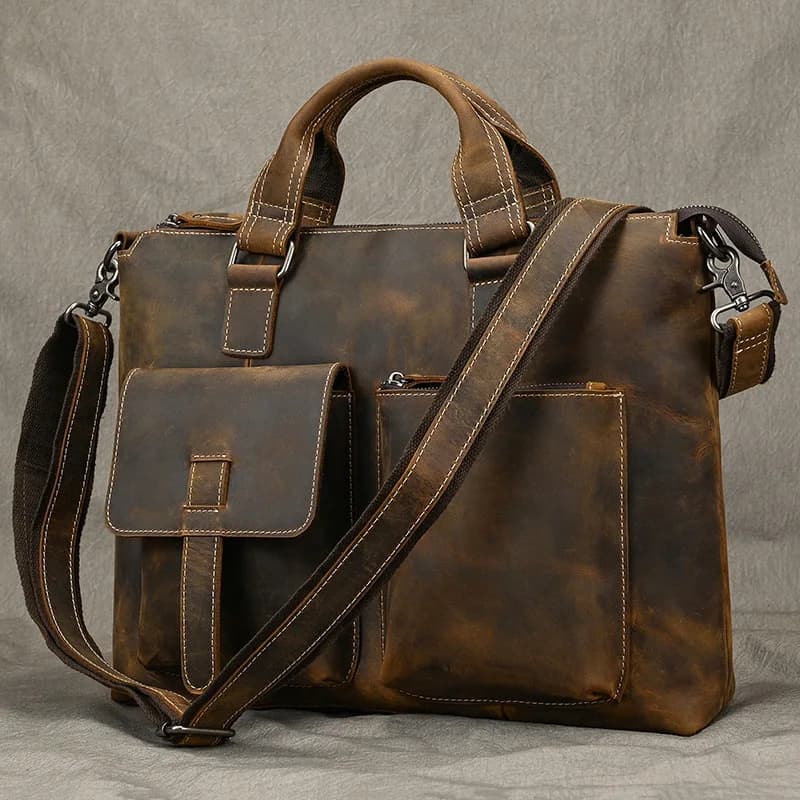 Fashion Crazy Horse Leather Briefcase Bag Men Laptop Bags Men OfficeTote Bag Cow Leather Handbag A4 Portfolio Men's Hand Bags