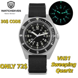 Watchdives WD1972 Quartz Watch VH31 Sweep Seconds Movement Sapphire Crystal BGW9 Luminous 20Bar Waterproof Vintage Men Watches