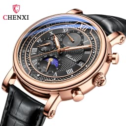 Chenxi 976 Leather Chronograph Date Men's Phase Of The Moon Timing Business Luminous Quartz Watch Relojes Para Hombres