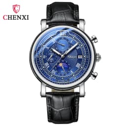 Chenxi 976 Leather Chronograph Date Men's Phase Of The Moon Timing Business Luminous Quartz Watch Relojes Para Hombres
