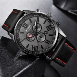 Original XINEW Brand Men Watches Boys Fashion Casual Leather Band Date Quartz Wrist Watch Black Montre Homme Reloj Hombre 2025