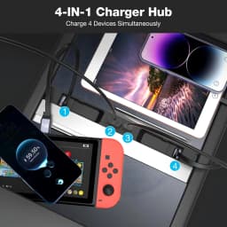 USB Hub Charger for Tesla Model Y 2020-2024 Model 3 2020-2023 Center Console with Fast Charging Retractable Cables Phone Charger