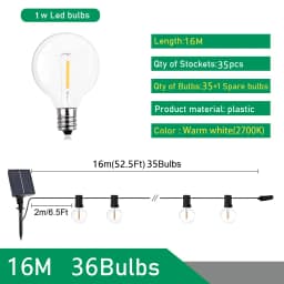 Festoon Solar LED Globe G40 String Light Fairy Outdoor For Christmas Party Garden Decorative Garland Lamp Street Patio Backyard