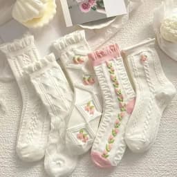 5 Pairs Women's Cute Smiling Mid Tube Print Socks Comfortable And Soft Round Neck Sports Socks Stockings