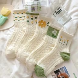 5 Pairs Women's Cute Smiling Mid Tube Print Socks Comfortable And Soft Round Neck Sports Socks Stockings