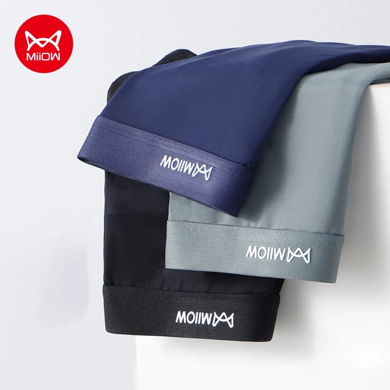 MiiOW 3Pcs Summer Thin Ice Silk Men Boxershorts Graphene Antibacterial Man Underwear Breathable Cool Men's Panties Boxershorts