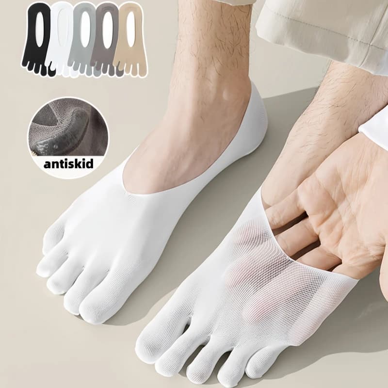 3/5 Pairs Men's Five-Toe Socks, Split-Toe Socks, Low Cut Invisible No-Show Socks, Silicone Non-Slip, Thin Socks for Summer