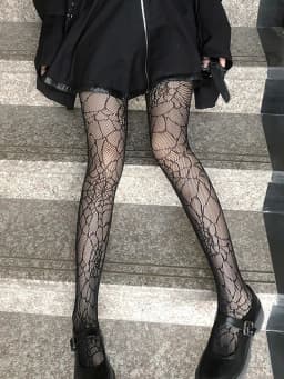 Women's Punk Gothic Skull Pattern Tights Thin Sheer Sexy Mesh Hollowed-out Fishnet Stockings Japanese Style JK Lolita Pantyhose