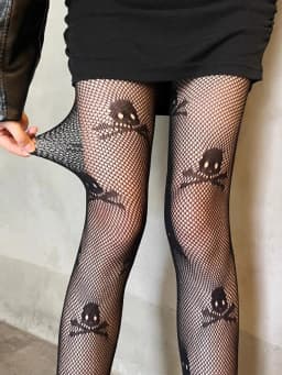 Women's Punk Gothic Skull Pattern Tights Thin Sheer Sexy Mesh Hollowed-out Fishnet Stockings Japanese Style JK Lolita Pantyhose