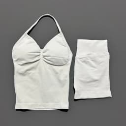 2 Pieces Sports Set Women Backless Halter Tops Fitness Tank Top High Waist Seamless High Stretch Shorts Gym Workout Sets