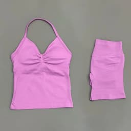 2 Pieces Sports Set Women Backless Halter Tops Fitness Tank Top High Waist Seamless High Stretch Shorts Gym Workout Sets