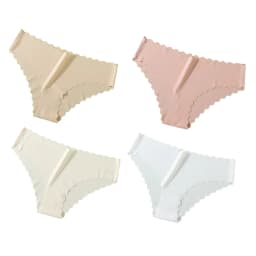 4Pcs/Set Ice Silk Mid-Rise Panties Women's Seamless Briefs Solid No Show Underwear Scalloped Edge Panties Sexy Lingerie XS-XL