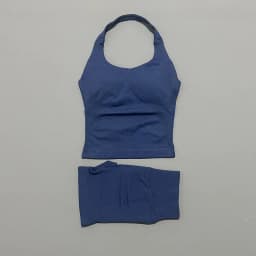 2 Pic Histello Sports Set Women Neck Halter Shockproof Longline Strappy Top Workout Scrunch Shorts Sets Fitness Clothes Gym Suit
