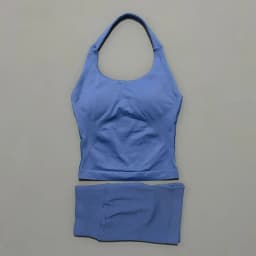 2 Pic Histello Sports Set Women Neck Halter Shockproof Longline Strappy Top Workout Scrunch Shorts Sets Fitness Clothes Gym Suit