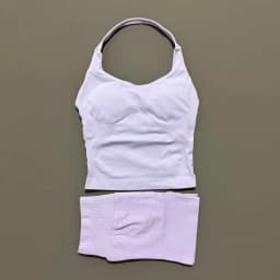 2 Pic Histello Sports Set Women Neck Halter Shockproof Longline Strappy Top Workout Scrunch Shorts Sets Fitness Clothes Gym Suit