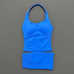 2 Pic Histello Sports Set Women Neck Halter Shockproof Longline Strappy Top Workout Scrunch Shorts Sets Fitness Clothes Gym Suit