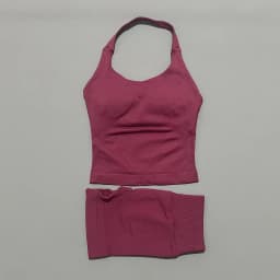 2 Pic Histello Sports Set Women Neck Halter Shockproof Longline Strappy Top Workout Scrunch Shorts Sets Fitness Clothes Gym Suit