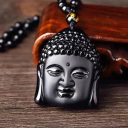 Obsidian Buddha Head Lucky Amulet Pendant Tathagata Buddha Blessing Necklace Religious Buddhist Jewelry Men and Women Gifts