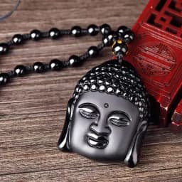 Obsidian Buddha Head Lucky Amulet Pendant Tathagata Buddha Blessing Necklace Religious Buddhist Jewelry Men and Women Gifts