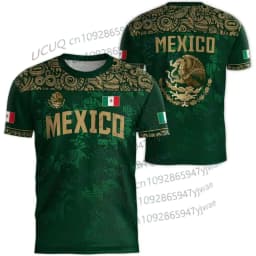 2026 Mexico National Flag Print Men's Women's Short Sleeve T-shirt 3D Print Tees Outdoor Football Jersey Sports Casual Tops