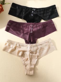 FINETOO 3pcs Women's Lace Hollow Out Underwear Sexy Breathable Low-Waist Thongs Female Comfort Stretchy Lingerie Bikini Panties
