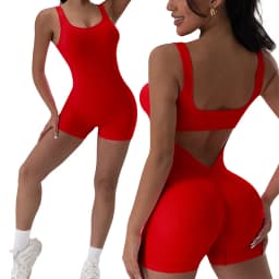1PCS Backless Yoga Suit U Neck Sleeveless Sports Jumpsuit Solid Colour Threaded Stretch Women Bodysuit Without Bust Pads