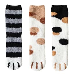 3 Pairs Womens Cats Paw Stripe 3D Socks Thick Girls Cartoon Animal Fingers Sock Hosiery Toe Zebra/Tiger/Cat Foot Sox