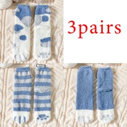 3 Pairs Womens Cats Paw Stripe 3D Socks Thick Girls Cartoon Animal Fingers Sock Hosiery Toe Zebra/Tiger/Cat Foot Sox