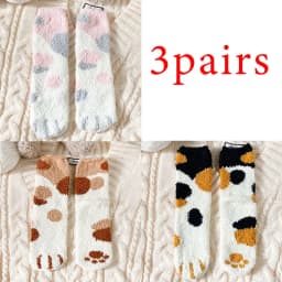 3 Pairs Womens Cats Paw Stripe 3D Socks Thick Girls Cartoon Animal Fingers Sock Hosiery Toe Zebra/Tiger/Cat Foot Sox