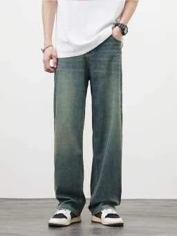 2025Spring Autumn New Men Straight Vintage Fit Jeans Casual Trousers High Quality Male Korean Fashion Baggy Wide Leg Denim Pants