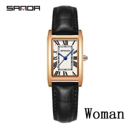 SANDA Leisure Leather Strap Men Women Couple Tank Watches Vintage Korean Roman Scale Square Temperament Quartz Wristwatch