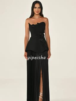Customized Modern Style Elegant Handmade Flower Ruched Straight Strapless Long Dresses Bespoke Occasion Dresses Sizes Available